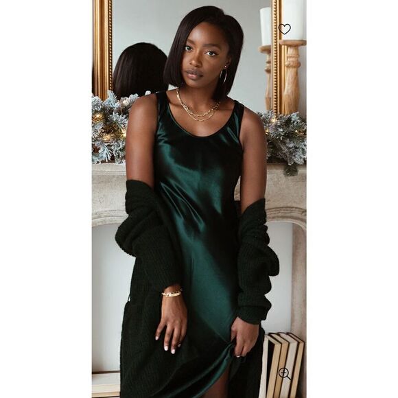 Max Mara Leisure Talete Satin Scoopneck Midi-Dress in Dark Green NWT Size 10 - Picture 2 of 9